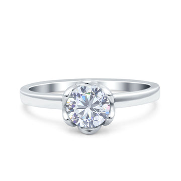 Art Deco Wedding Bridal Ring Round Simulated Cubic Zirconia 925 Sterling Silver